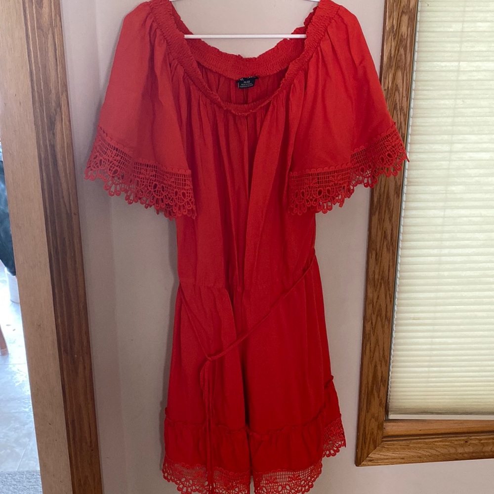 City Chic red dress with lace trim